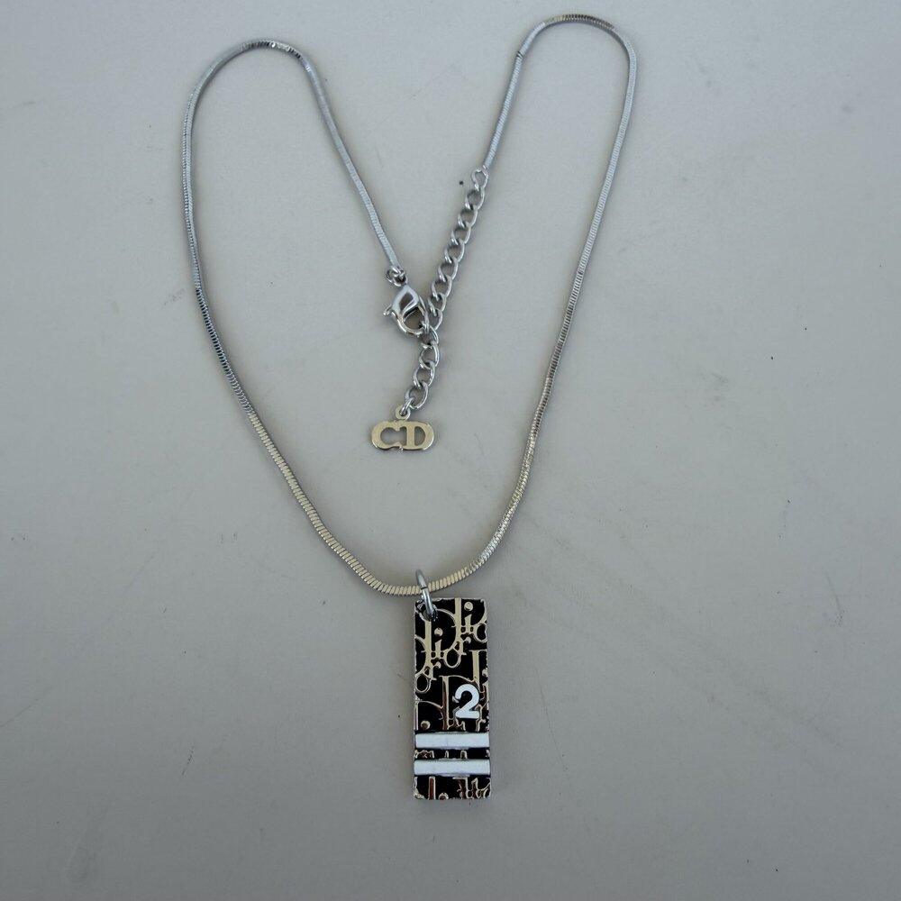 Christian Dior Trotter No. 2 Enamel Plate Pendant Necklace – Y2K Silver & Black